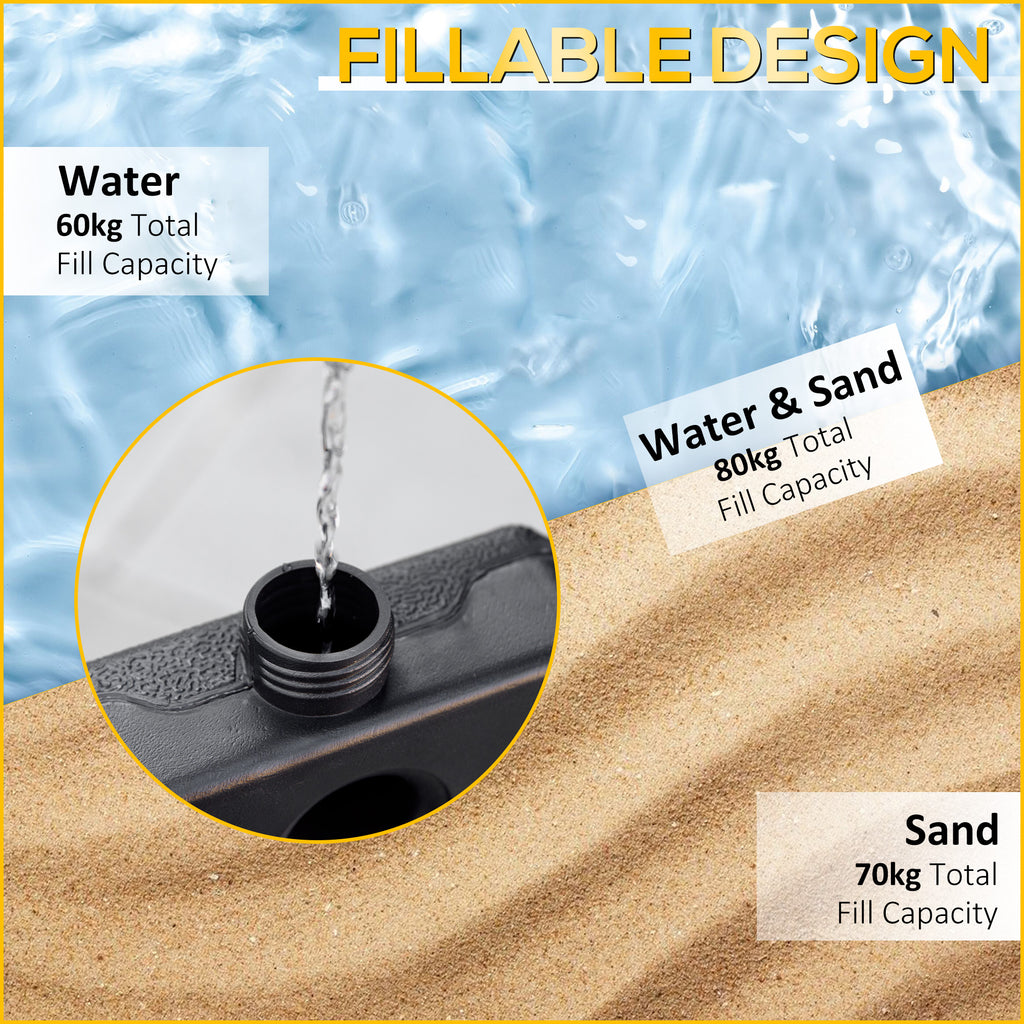 Set of 4 Parasol Base Stand Weights for Banana Hanging Cantilever Umbrella, Can Be Filled with Sand or Water, Black