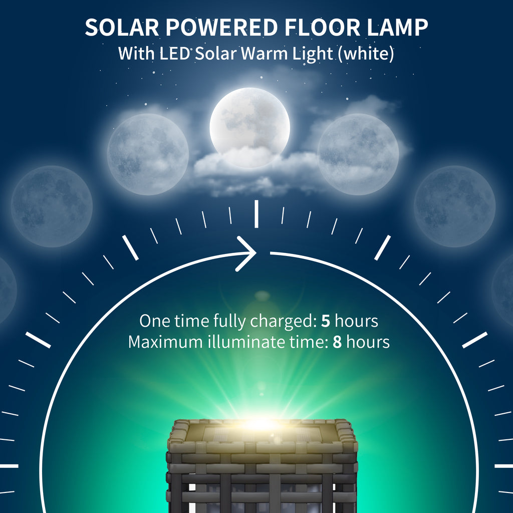 Wicker Solar Outdoor Lamp, Decorative Floor Lamp with Auto On/Off LED Lights, IP44 for Patio, Porch, Pathway, Grey