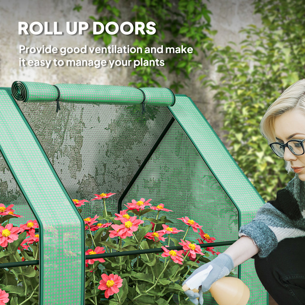 Portable Mini Greenhouse Tunnel Growing Tent Plants Flower Warm House w/ Zippered Roll-up Doors, Green
