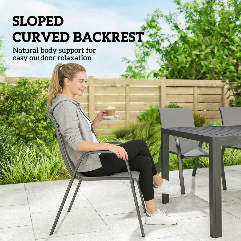 7 Pieces Outdoor Dining Set for 6, Patio Furniture Set with Rectangular Patio Table and Stackable Chairs, Light Grey