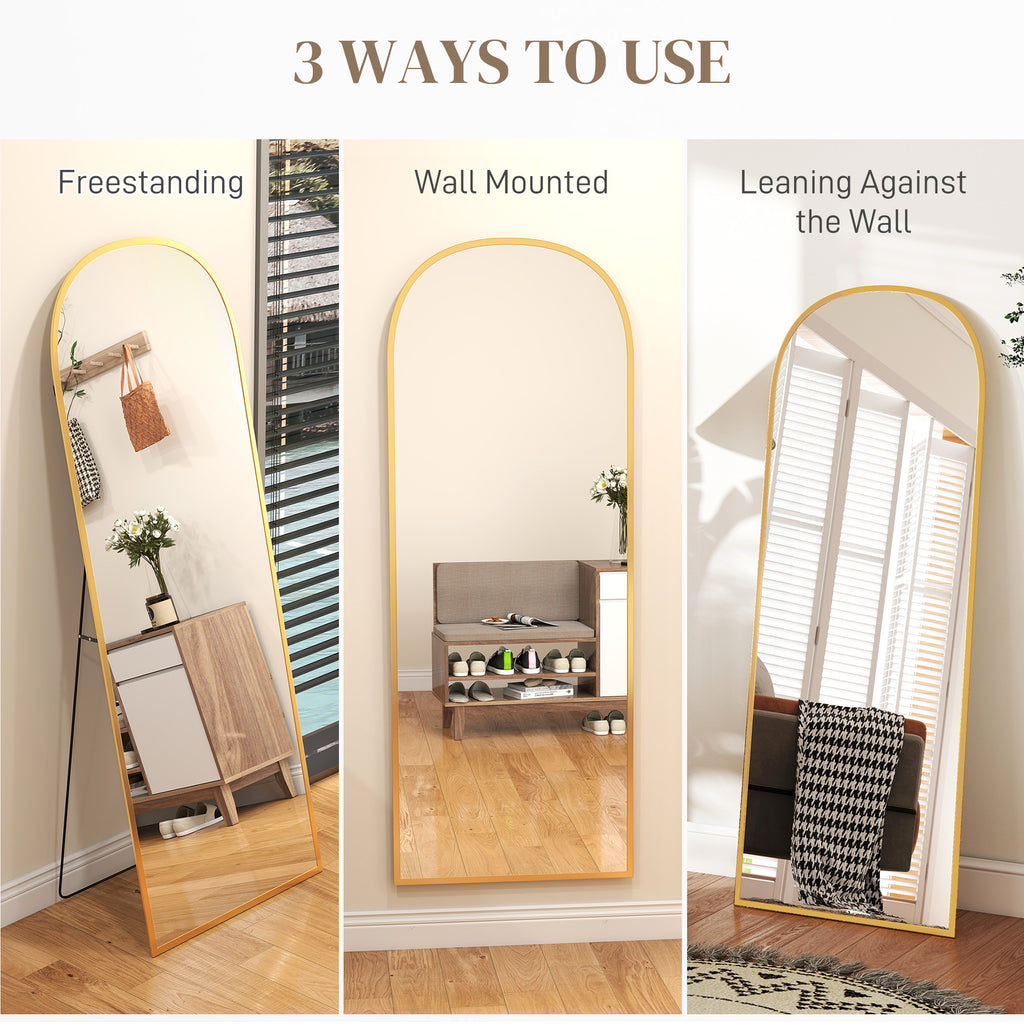 Arched Standing Mirror, 64" x 24" Full Length Mirror, Free Standing or Wall Mounted for Living Room, Bedroom, Gold