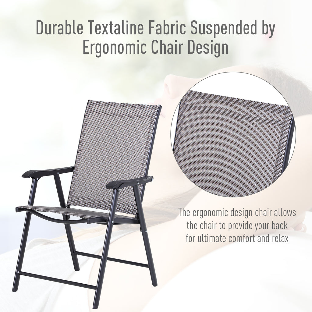 2-Piece Folding Dining Chair Set for Relaxing on Patio, Balcony, or Garden, Comfortable Outdoor Furniture with Armrests, Grey