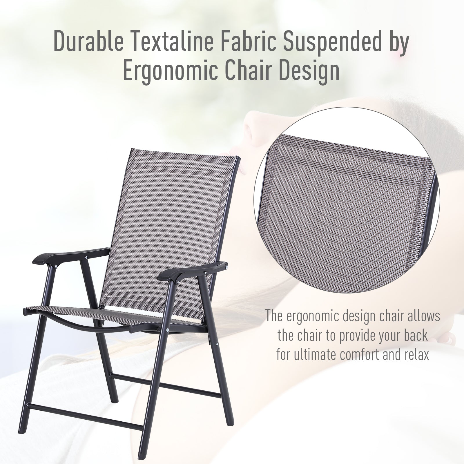 2-Piece Folding Dining Chair Set for Relaxing on Patio, Balcony, or Garden, Comfortable Outdoor Furniture with Armrests, Grey