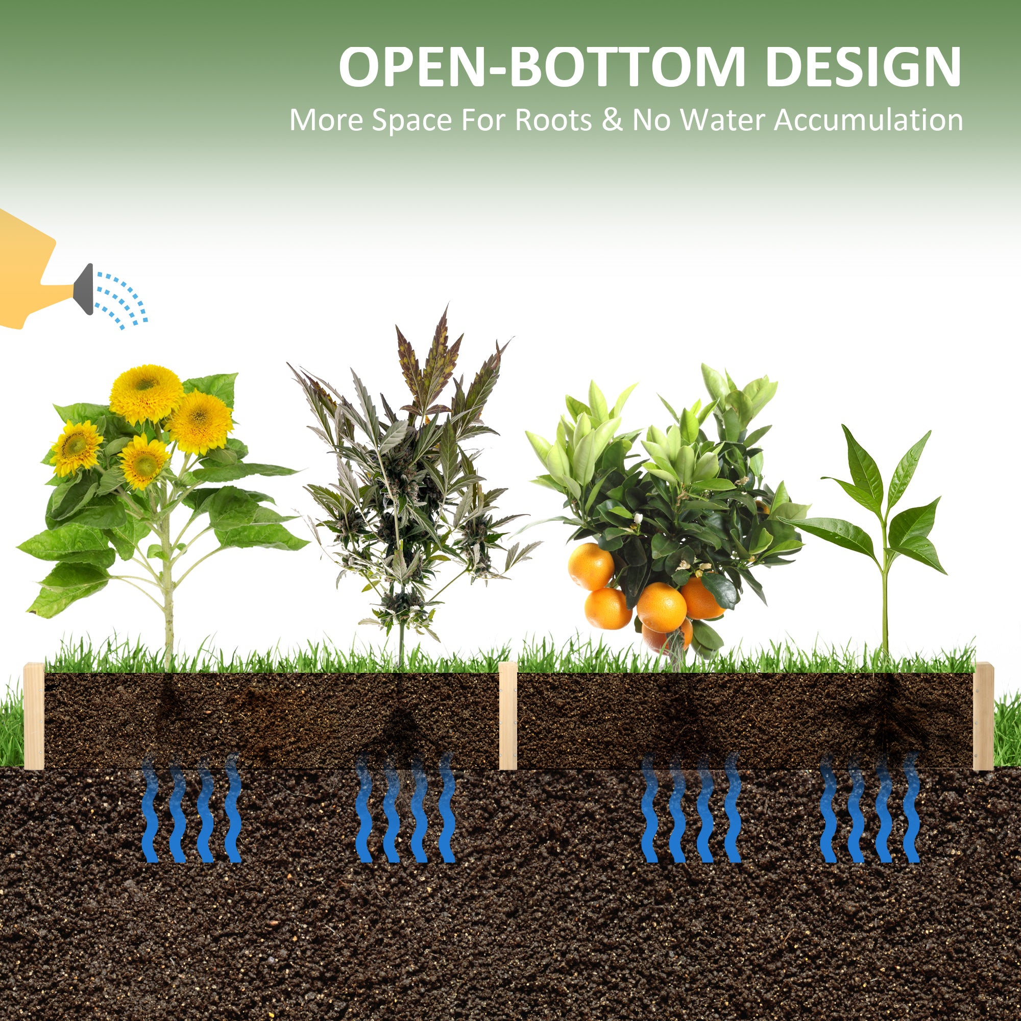 96" x 24" x 10" Wooden Raised Garden Bed with 2 Planter Box and Non-woven Fabric Liner for Backyard, Patio to Grow Vegetables, Herbs, and Flowers, Natural