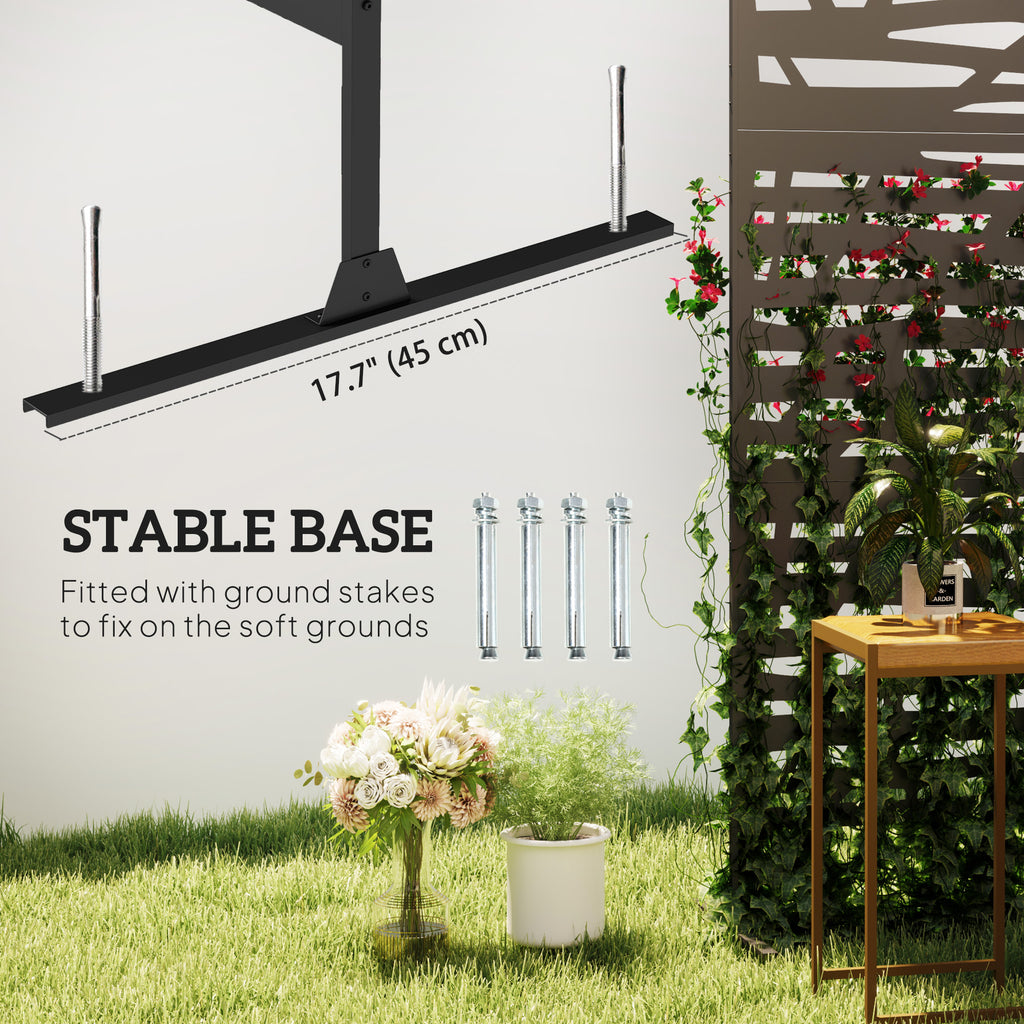 Decorative Outdoor Privacy Panel with Stand, Freestanding Metal Outdoor Divider for Garden, Backyard, Deck, Black