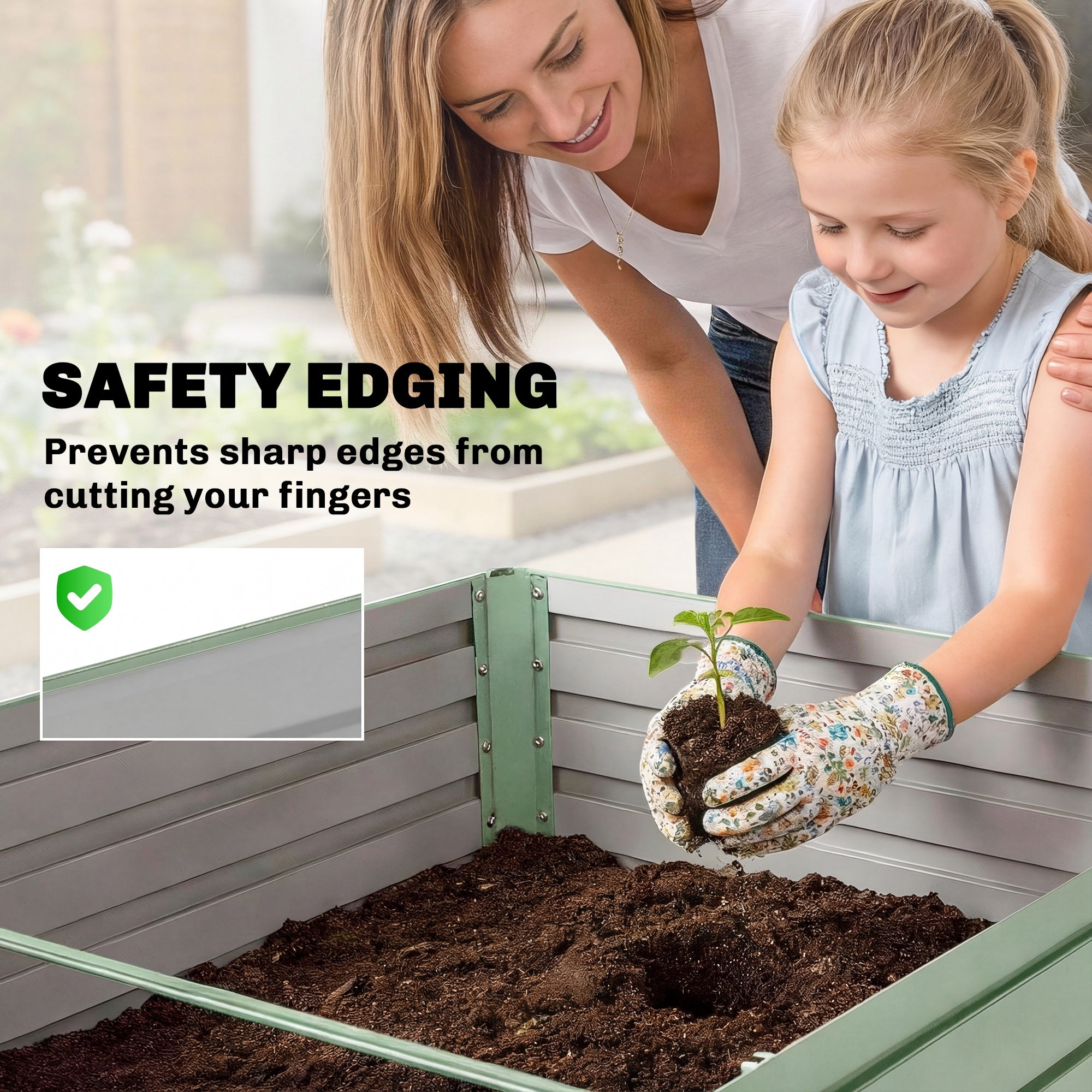 5' x 3' x 2' Raised Garden Bed, Galvanized Planter Box for Growing Flowers, Herbs and Vegetables, Light Green