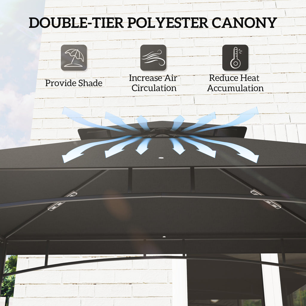 8' x 5' Barbecue Gazebo, 2-Tier BBQ Gazebo with 2 Side Shelves, Storage Basket, Hanging Hooks, Dark Grey