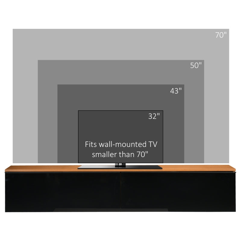 Contemporary Black Wall Mounted TV Cabinet with High Gloss Effect and Floating Design