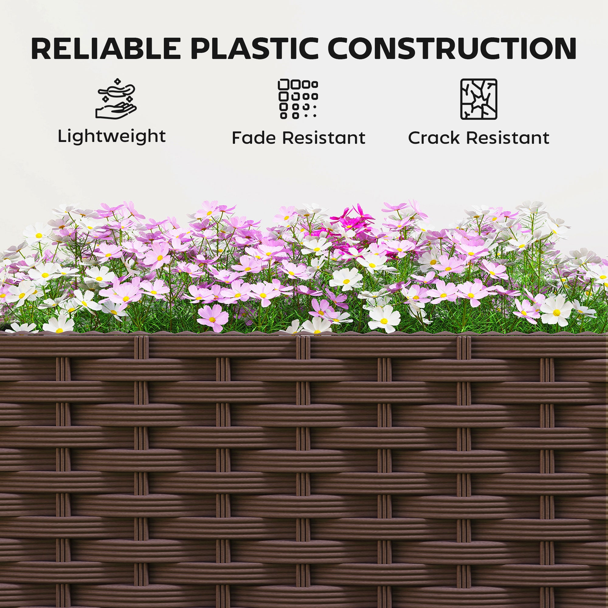 Plastic Raised Garden Bed, Indoor Outdoor Self Watering Planter Box with Drainage Holes and Plugs for Flowers