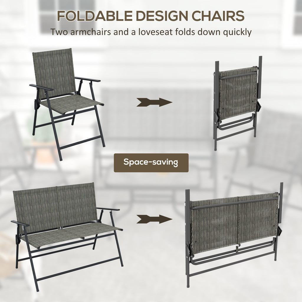 OutdoorÂ 4 Pieces Patio Furniture Set,Â Garden Set with Two Foldable Armchairs, a Loveseat &Â GlassÂ TopÂ Table, Mixed Brown