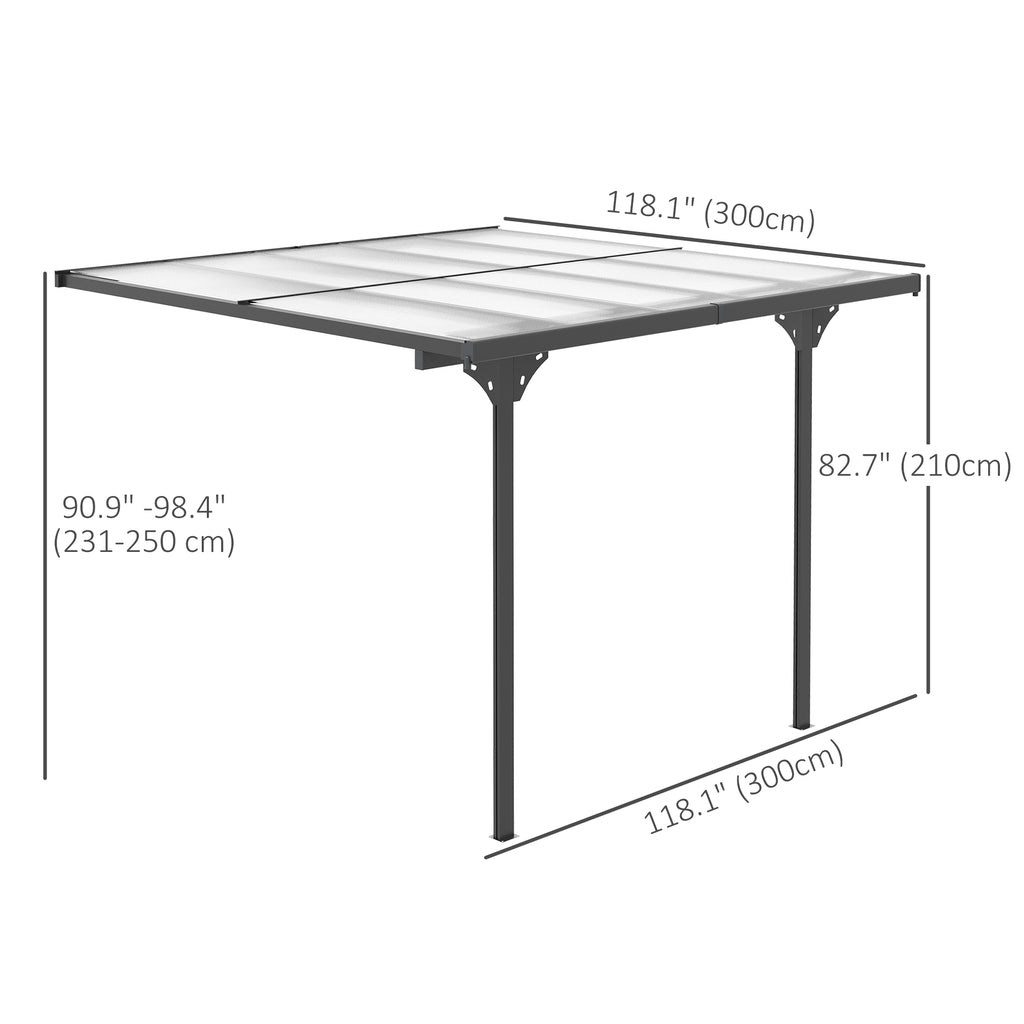 10' x 10' Outdoor Hardtop Pergola Gazebo with Adjustable Height, Aluminum Pergola with Polycarbonate Roof, UV Protection, Grey