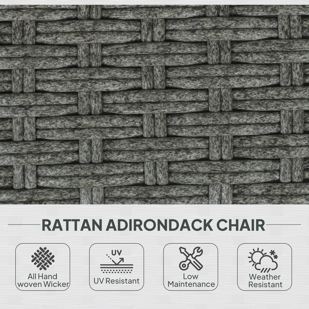 Wicker Adirondack Chair, PE Rattan Outdoor Fire Pit Chair Muskoka Chair with Cushions, Heather Grey