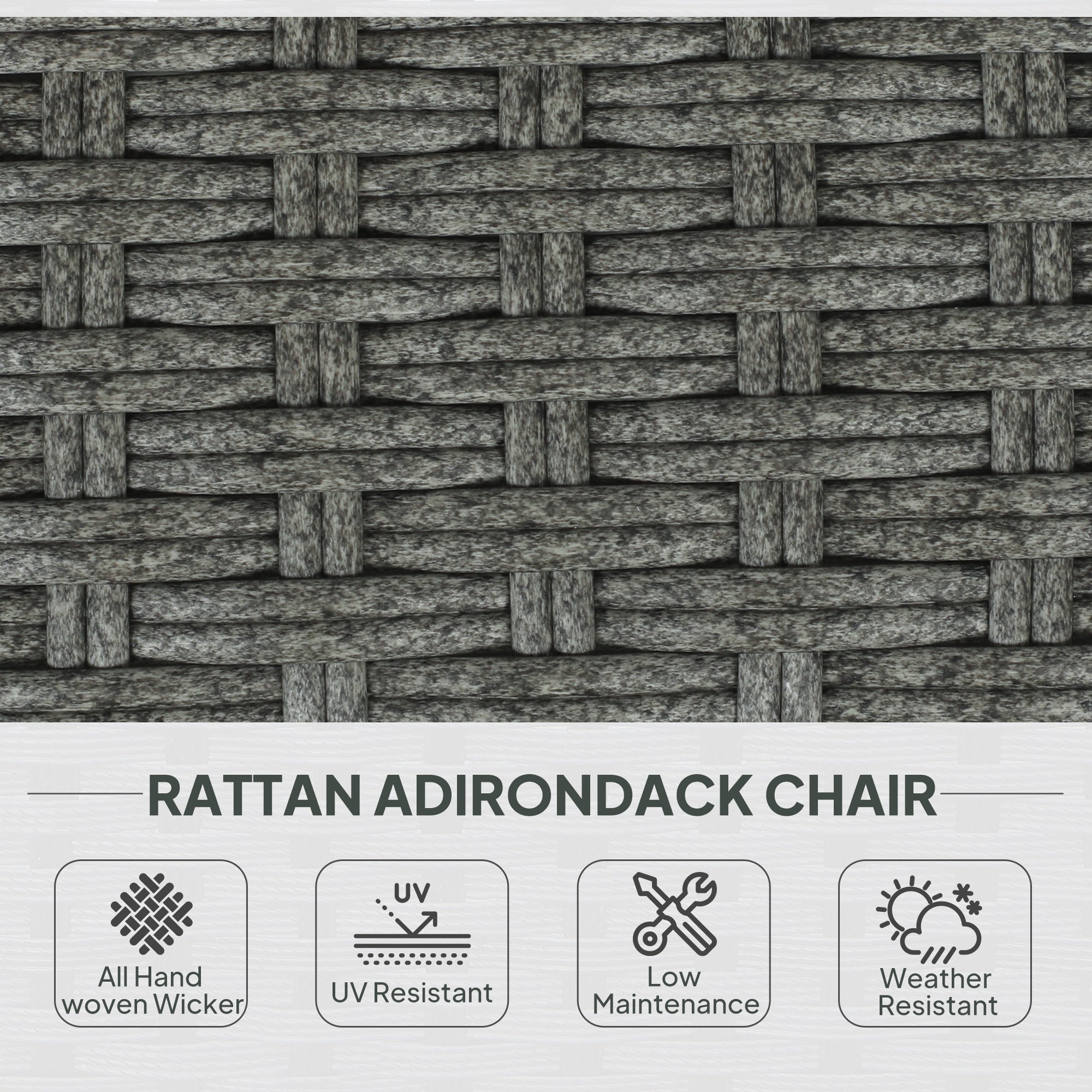Wicker Adirondack Chair, PE Rattan Outdoor Fire Pit Chair Muskoka Chair with Cushions, Heather Grey