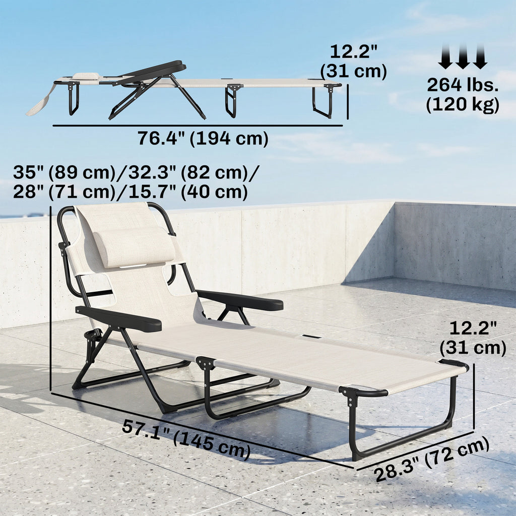Folding Lounge Chair w/ Reclining Back, Cream White