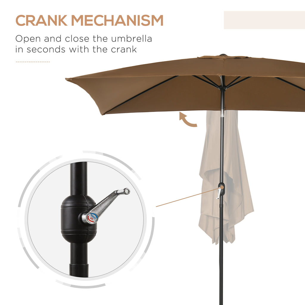 6.5x10ft Rectangle Aluminum Tilt Patio Umbrella, Garden Market Parasol, Outdoor Sunshade Canopy with Crank, Coffee