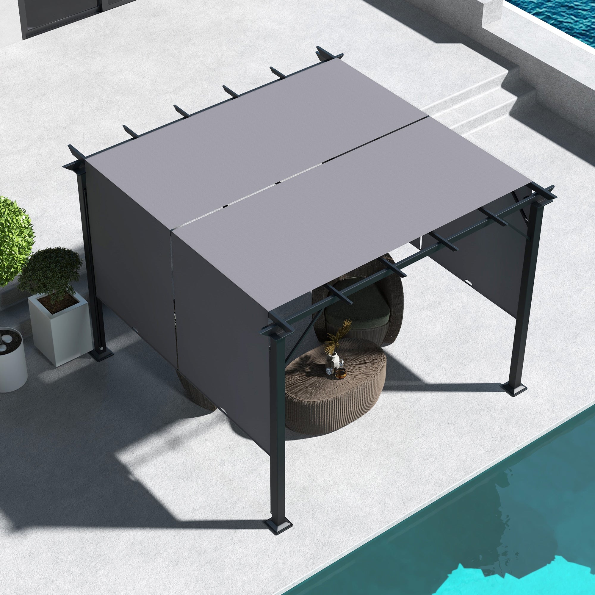 10' x 10' Retractable Pergola Canopy for Backyard, Grey