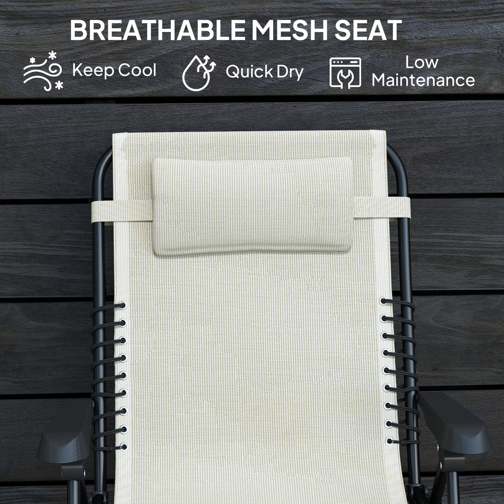 Folding Zero Gravity Chair, 5-Position Adjustable Outdoor Lounge Chair Recliner with Headrest, Beige