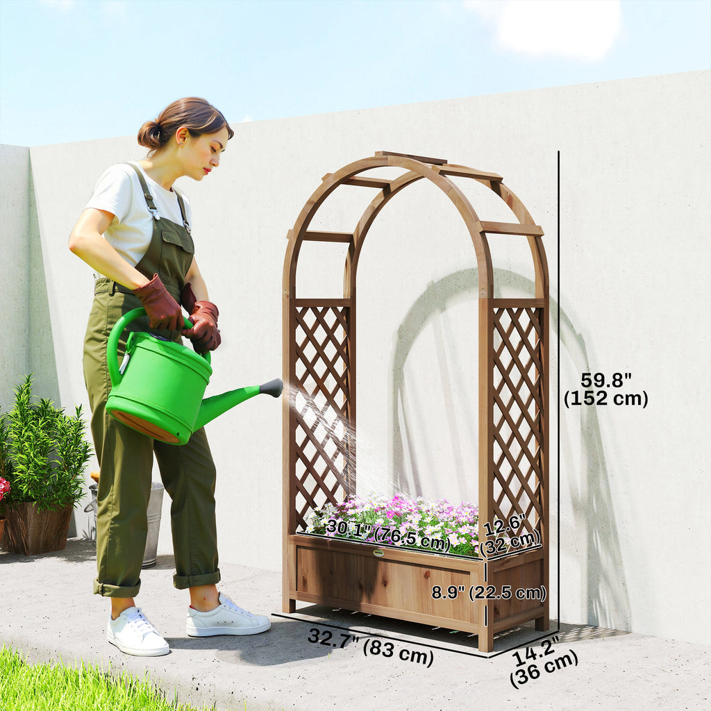 Raised Garden Bed with Arch Trellis, Freestanding Garden Planter Box, Outdoor Planter Container, Dark Brown Wood Effect