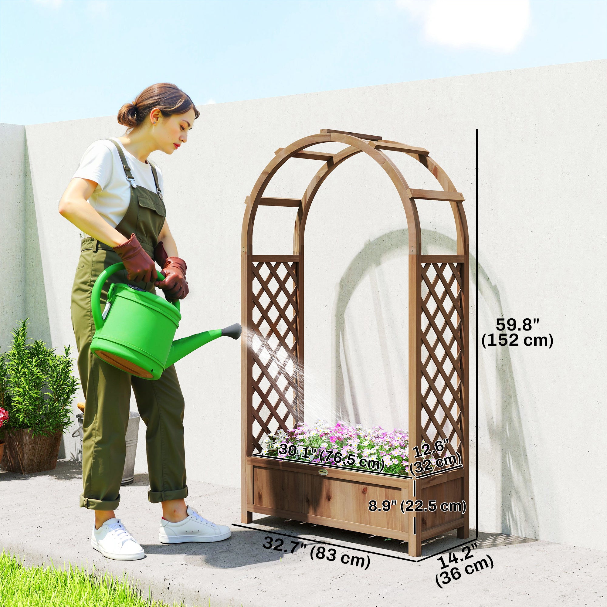 Raised Garden Bed with Arch Trellis, Freestanding Garden Planter Box, Outdoor Planter Container, Dark Brown Wood Effect