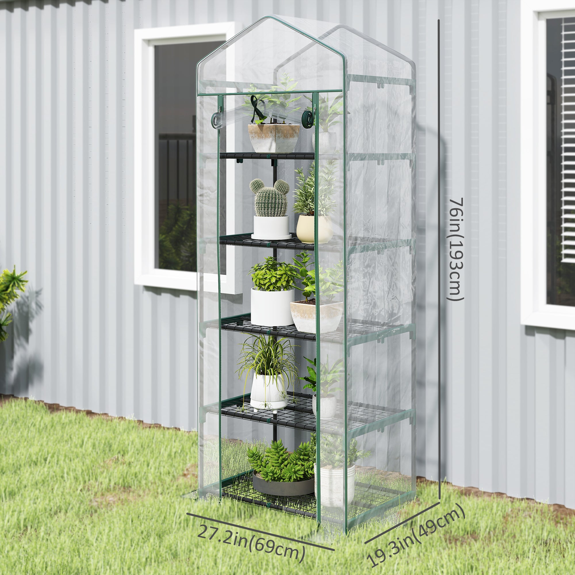 5 Tier Mini Greenhouse, Portable Outdoor Flower Stand with Shelf Clips, Indoor Greenhouse with Steel Frame, Transparent, 27.25" x 19.25" x 76", Clear