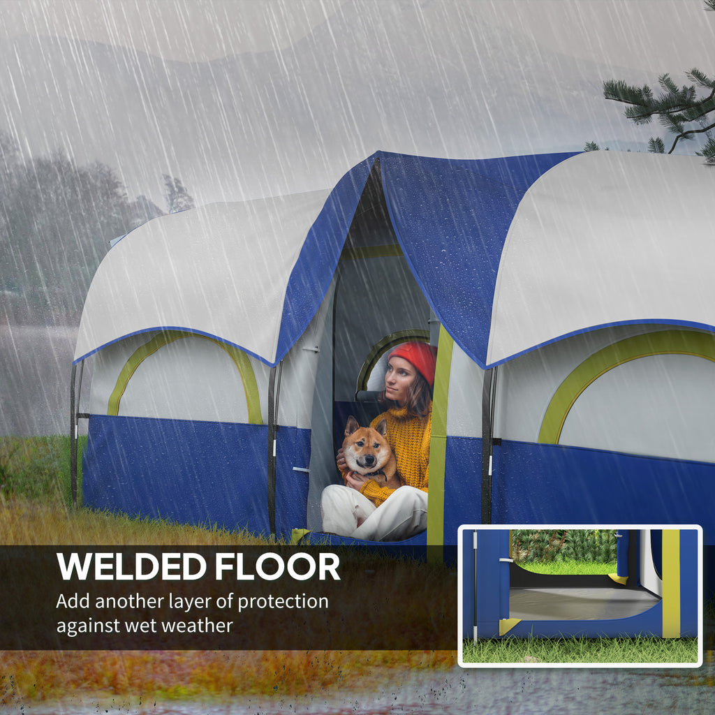 4 Person Camping Tent, 3 Room Cabin Tent, 3000mm Waterproof and UPF30+ with Sewn in Groundsheet and Carry Bag, Blue