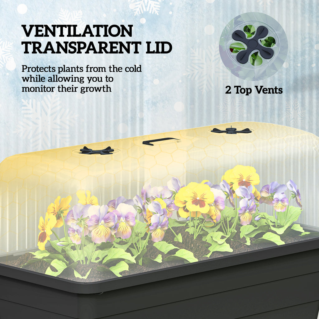 41L Self Watering Raised Garden Bed w/ Ventilation Transparent Lid Greenhouse, Planter Box w/ Storage Shelf, Black