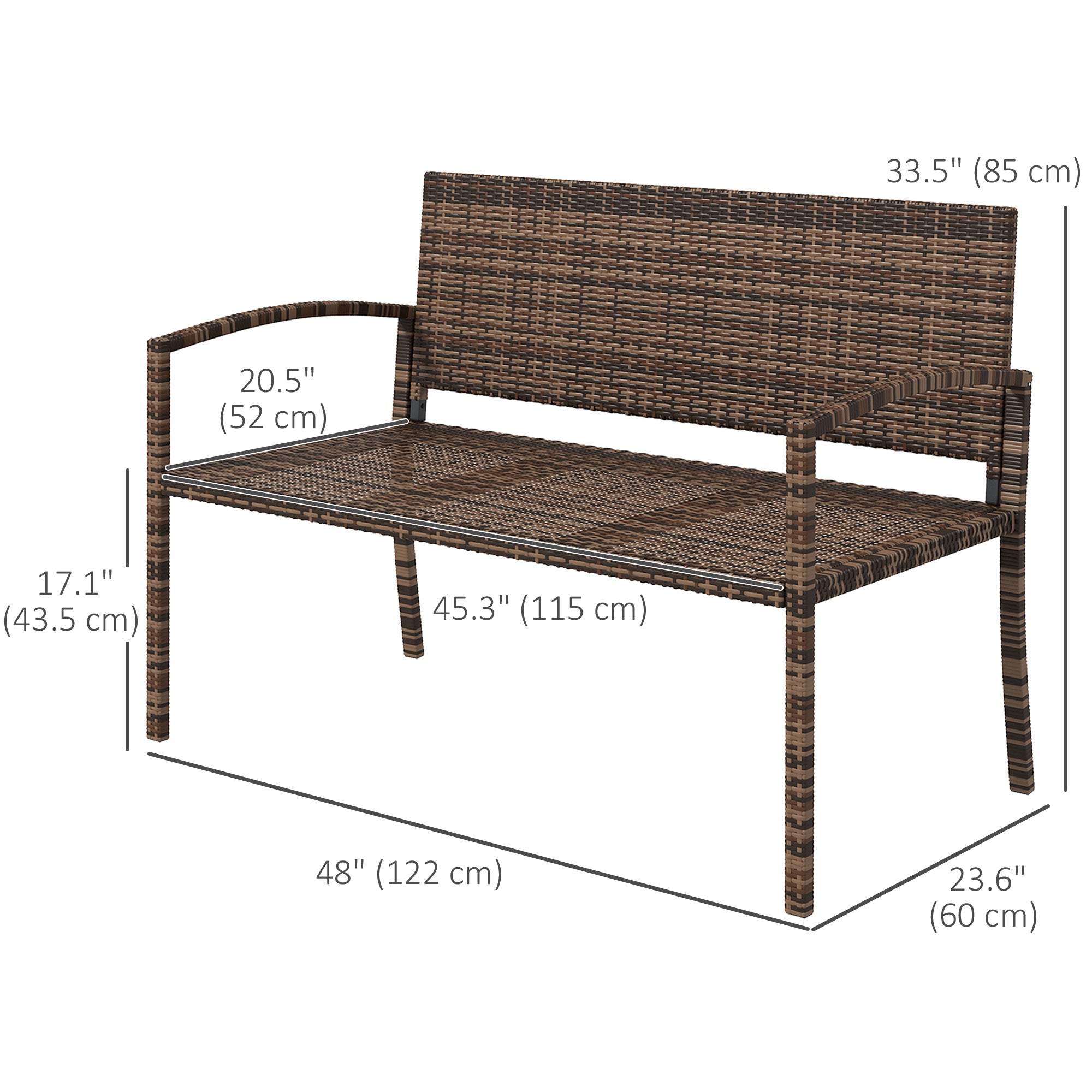 Rattan Wicker Loveseat Garden Furniture Leisure Chair with Armrests Brown