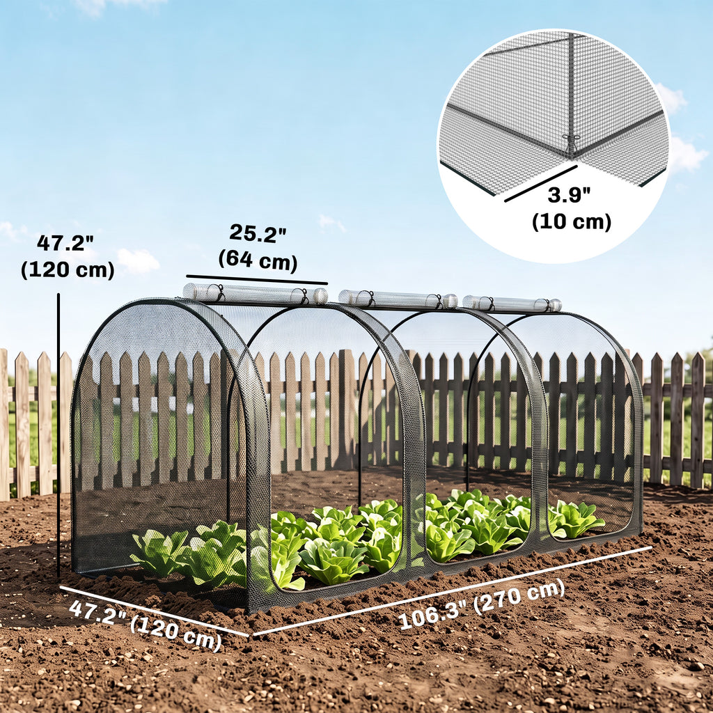 9' x 4' Crop Cage, Garden Plant Protector, with 3 Zippered Doors and 4 Ground Stakes, for Garden, Yard, Lawn, Black