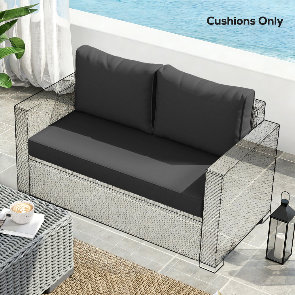 2 Seater Outdoor Seat Cushions with Backrest, Loveseat Double Sofa Outdoor Furniture Cushions, Black