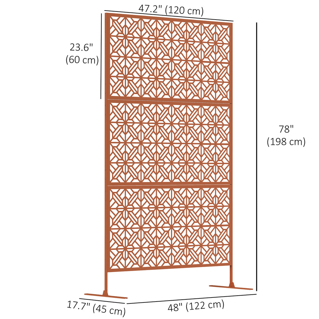 Decorative Outdoor Privacy Panel with Stand, Freestanding Metal Outdoor Divider for Garden, Backyard, Deck, Brown
