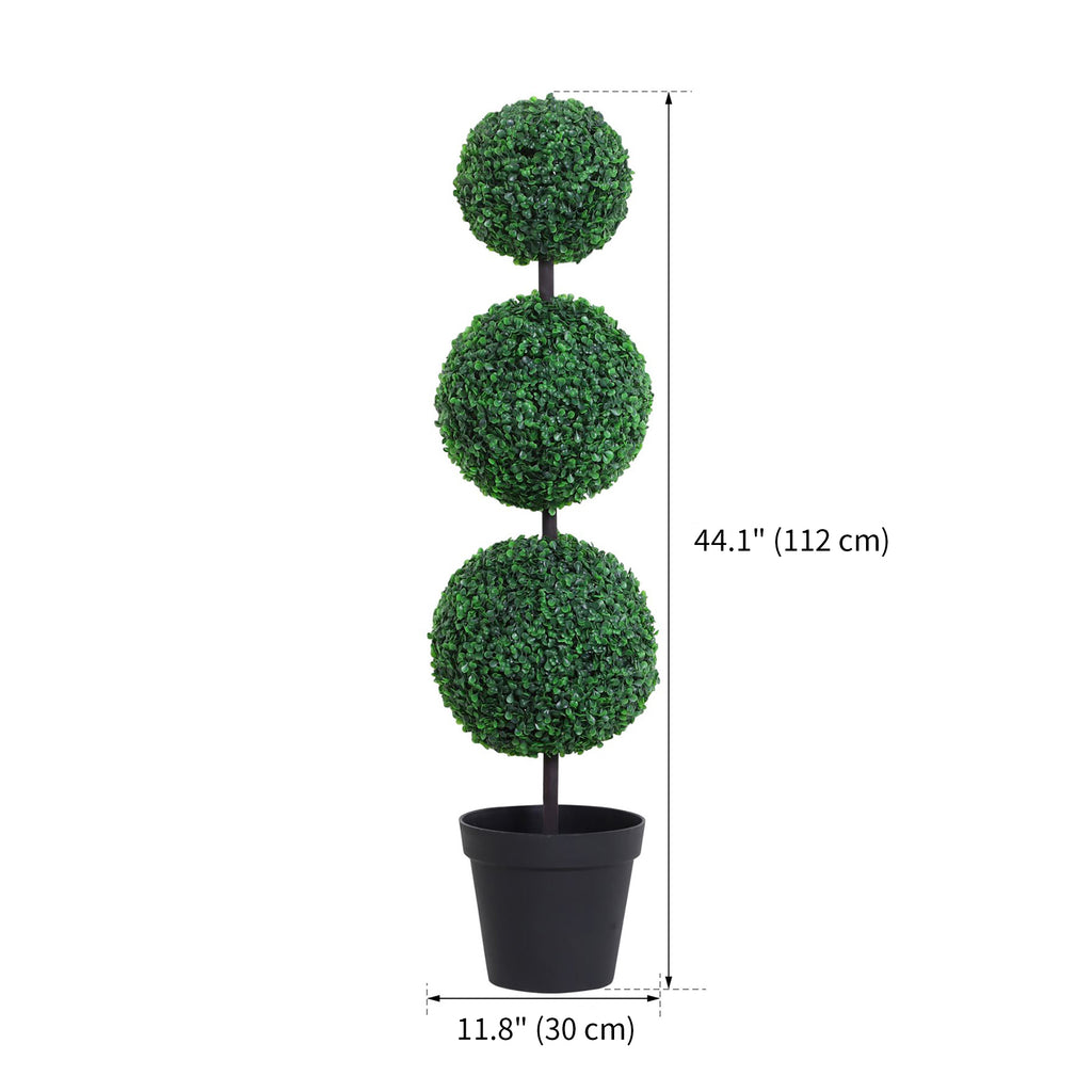 Set of 2 Artificial Ball Boxwood Topiary Trees, 44.1" Fake Plants in Pots for Outdoor Indoor Decor, Dark Green