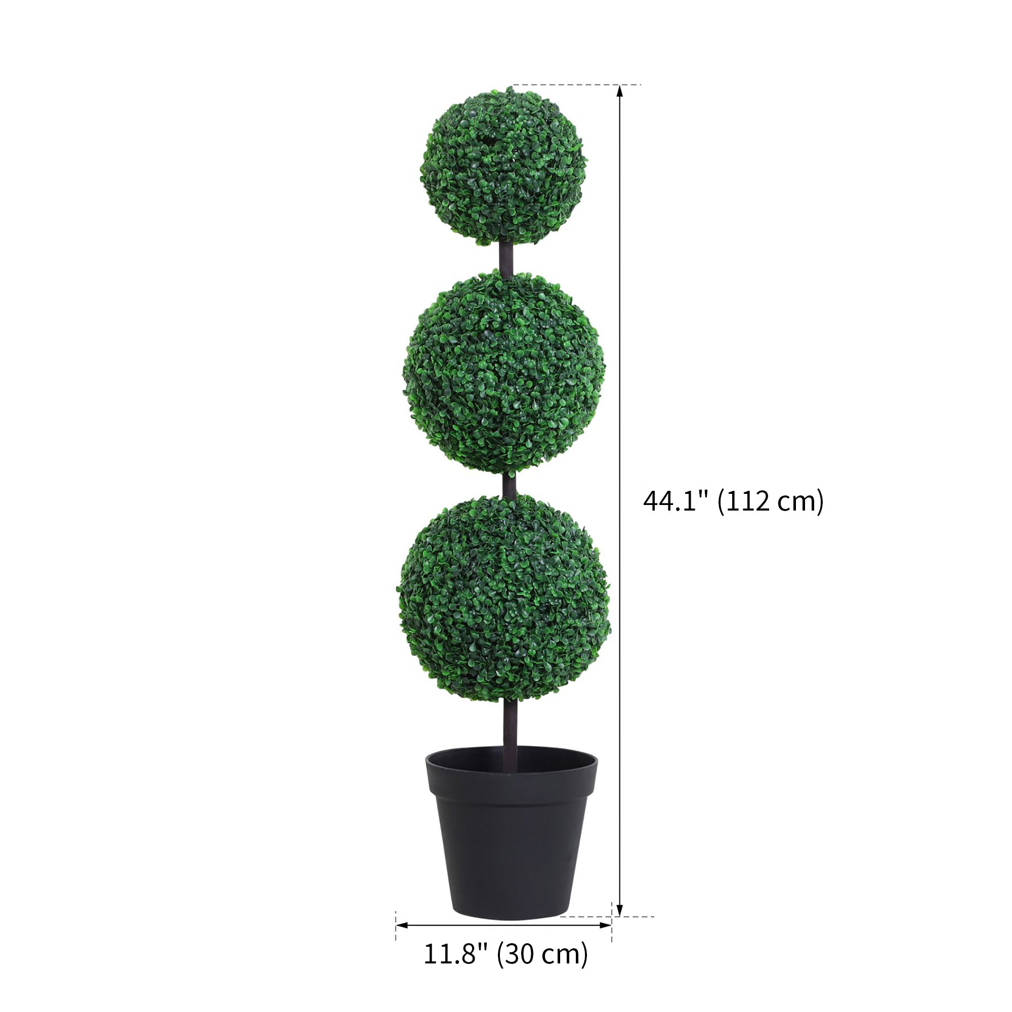 Set of 2 Artificial Ball Boxwood Topiary Trees, 44.1" Fake Plants in Pots for Outdoor Indoor Decor, Dark Green