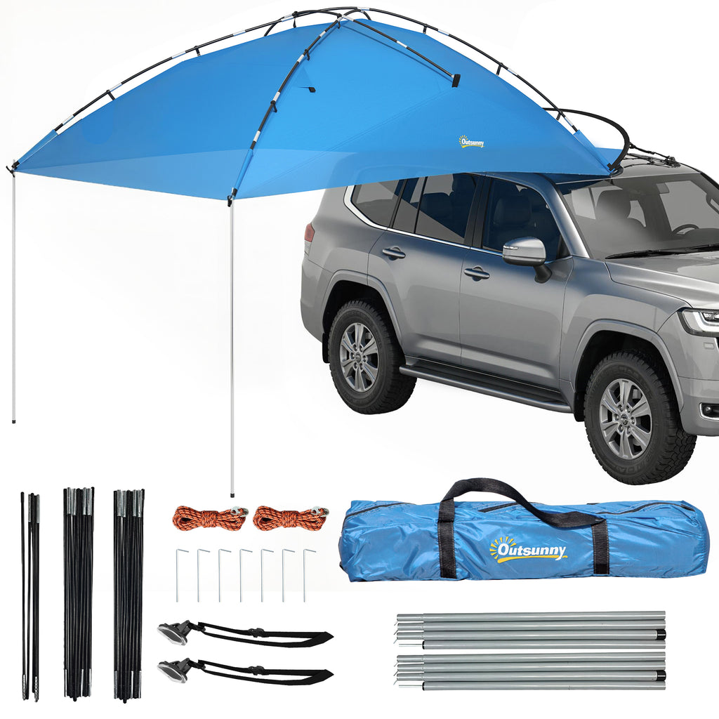 Car Awning Camping Tailgate Tent for SUV, 3000mm Waterproof Car Side Awning with Carry Bag, Light Blue