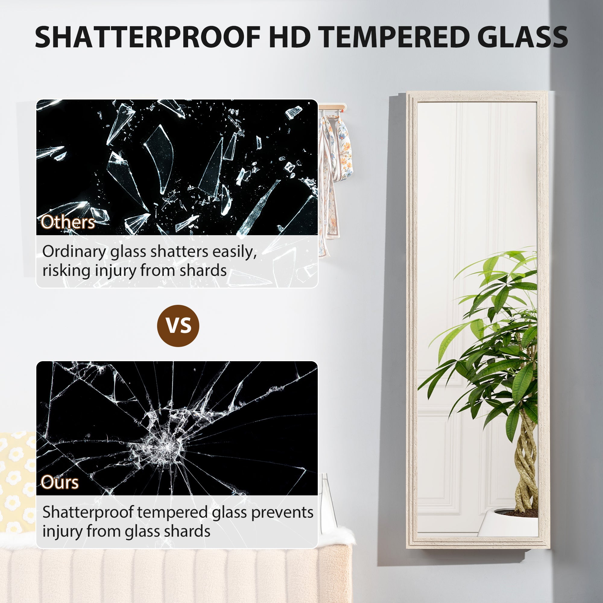 64" x 21" Full Length Mirror, Standing, Wall-Mounted or Leaning Against Wall, for Bedroom, Living Room, White