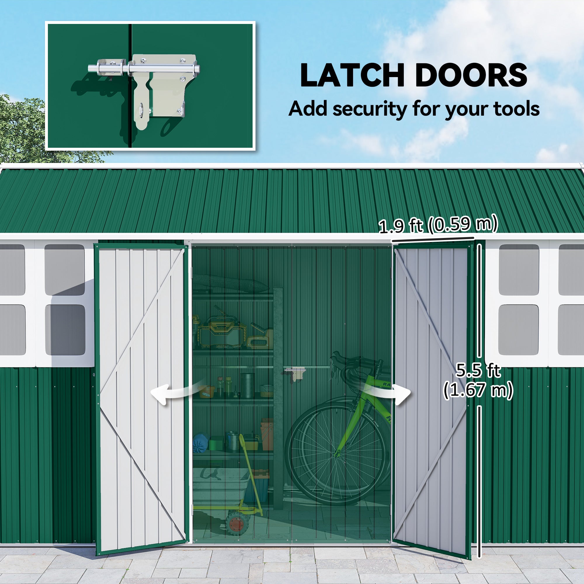 12' x 5.5' Metal Garden Storage Shed, Outdoor Tool Storage House with Lockable Door, Vents, Sloped Roof, Green
