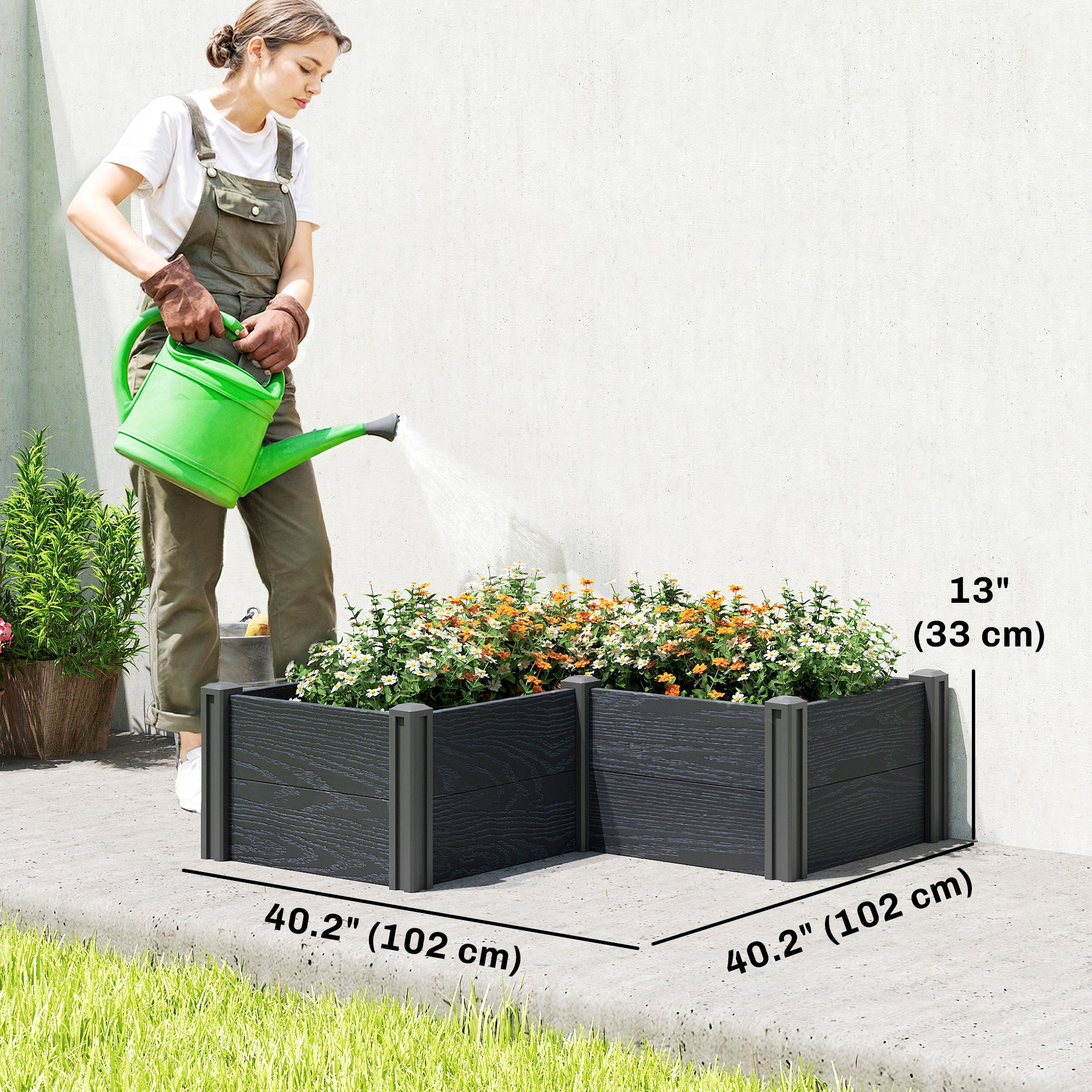 Vinyl Raised Garden Bed Kit, 3 x 3 x 1ft Elevated Garden Box with Open Bottom, Screwless Outdoor Planter Box