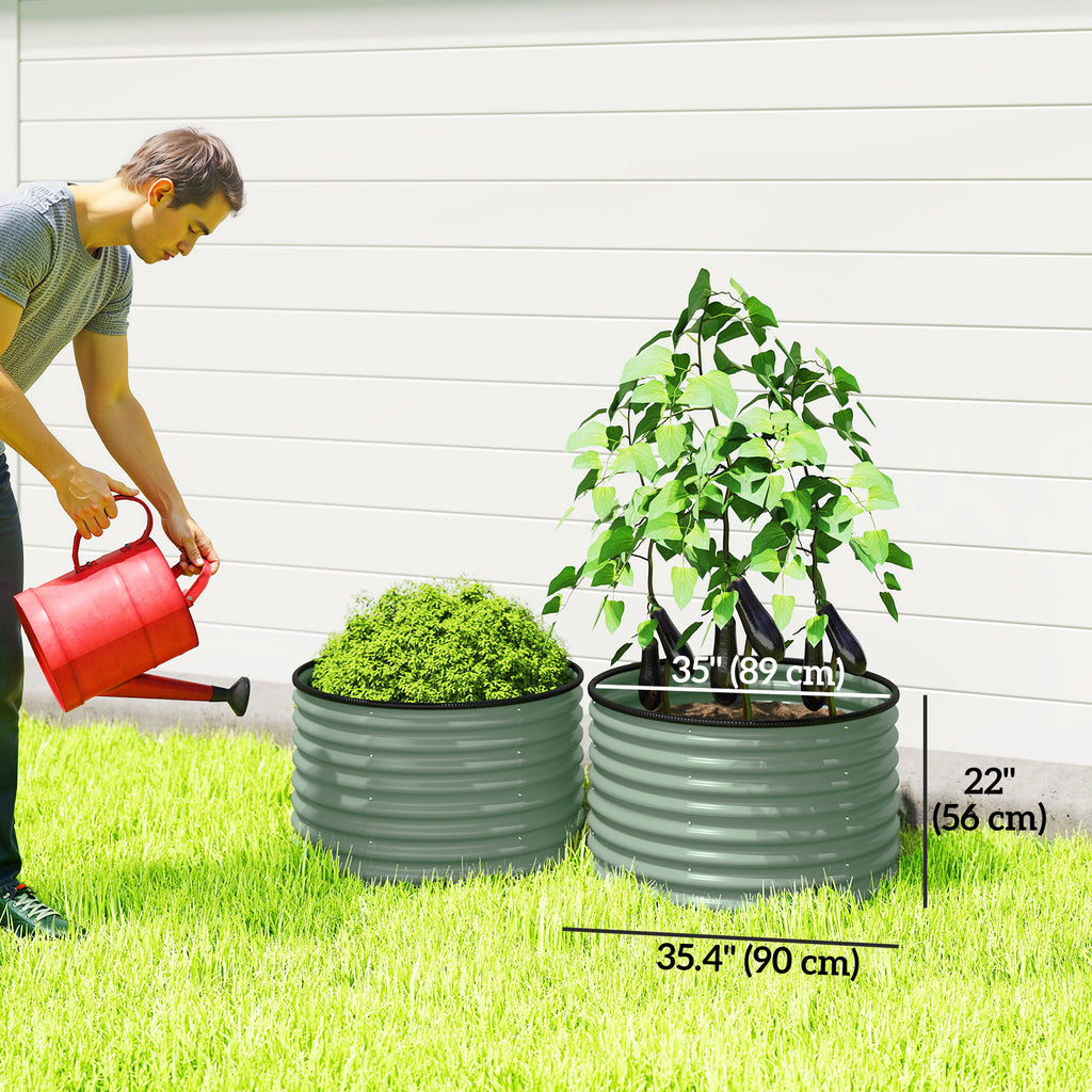 Set of 2 Raised Garden Bed, Metal Planter Box with Safety Edging, Easy-to-assemble Stock Tank, Green