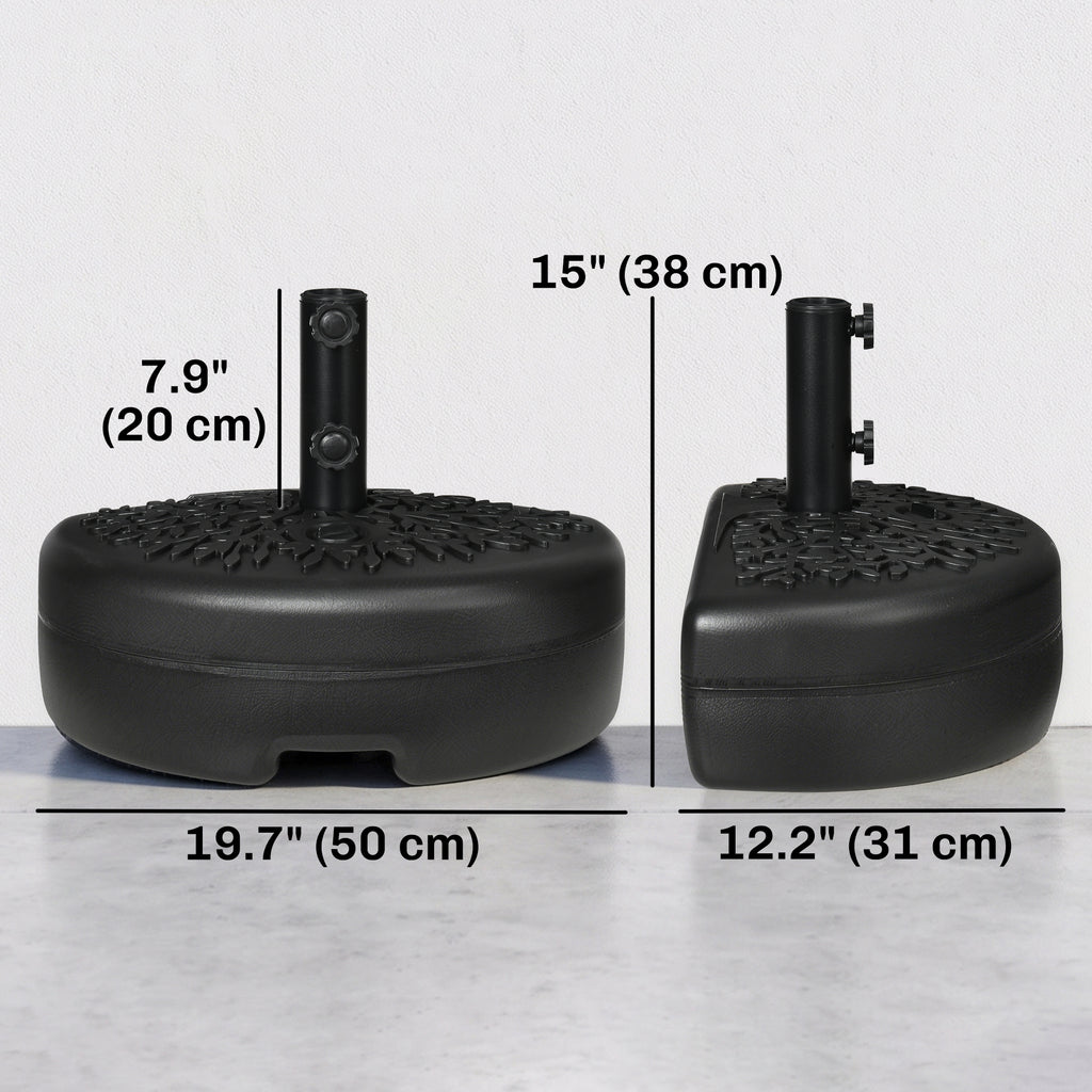 Plastic Half Round Umbrella Base, Sand or Water Filled Half Patio Umbrella Stand Holder 40lb Water or 46lb Sand, Black