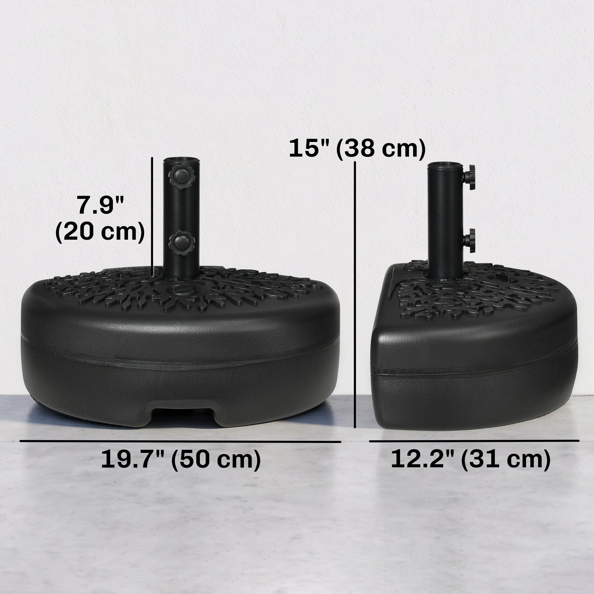 Plastic Half Round Umbrella Base, Sand or Water Filled Half Patio Umbrella Stand Holder 40lb Water or 46lb Sand, Black