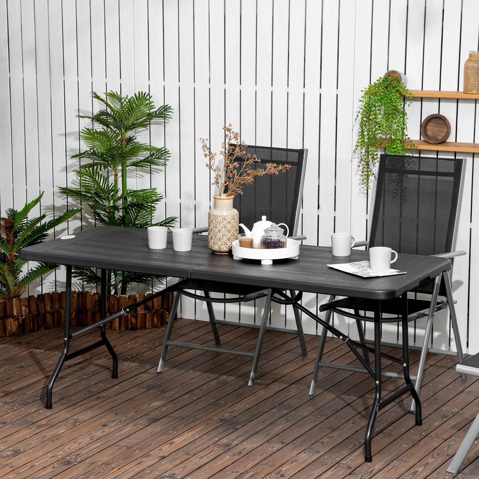 Foldable Patio Dining Table for 6, Rectangular Outdoor Table for Garden Lawn Backyard, Dark Grey