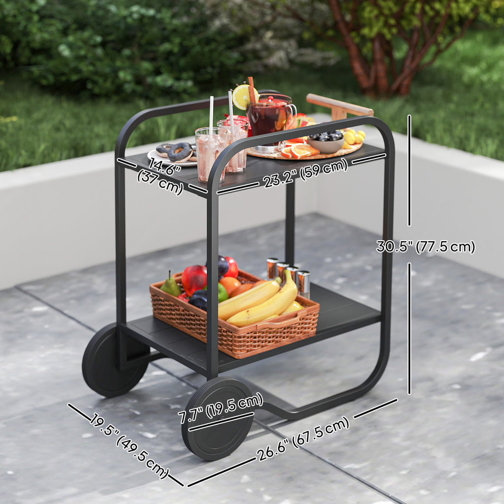 Outdoor Grill Cart with Storage, 2-Tier Bar Cart on Wheels with Side Handle, Steel Frame for Indoor Outdoor, Black