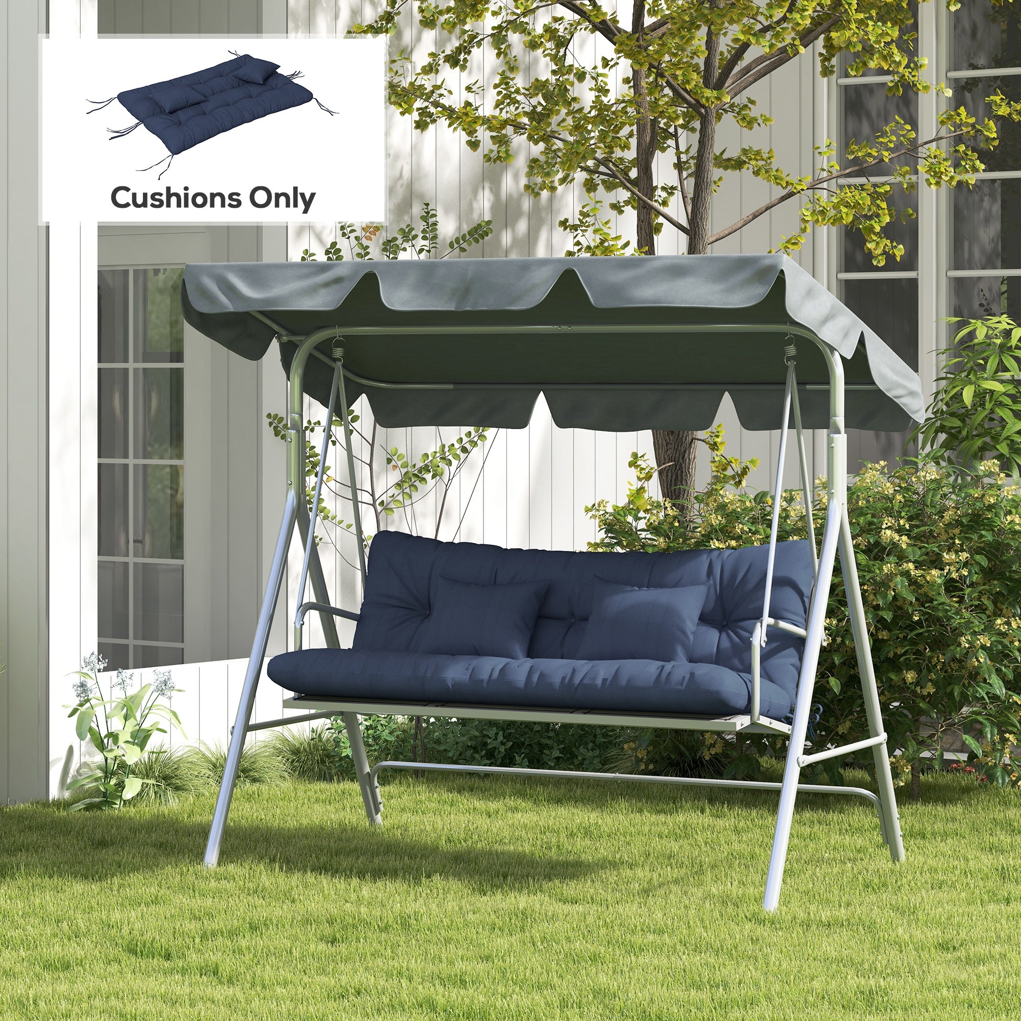 4-Piece Back and Seat Cushion Pillows Replacement and Pillows, Patio Chair Cushions Set with Ties, Navy Blue