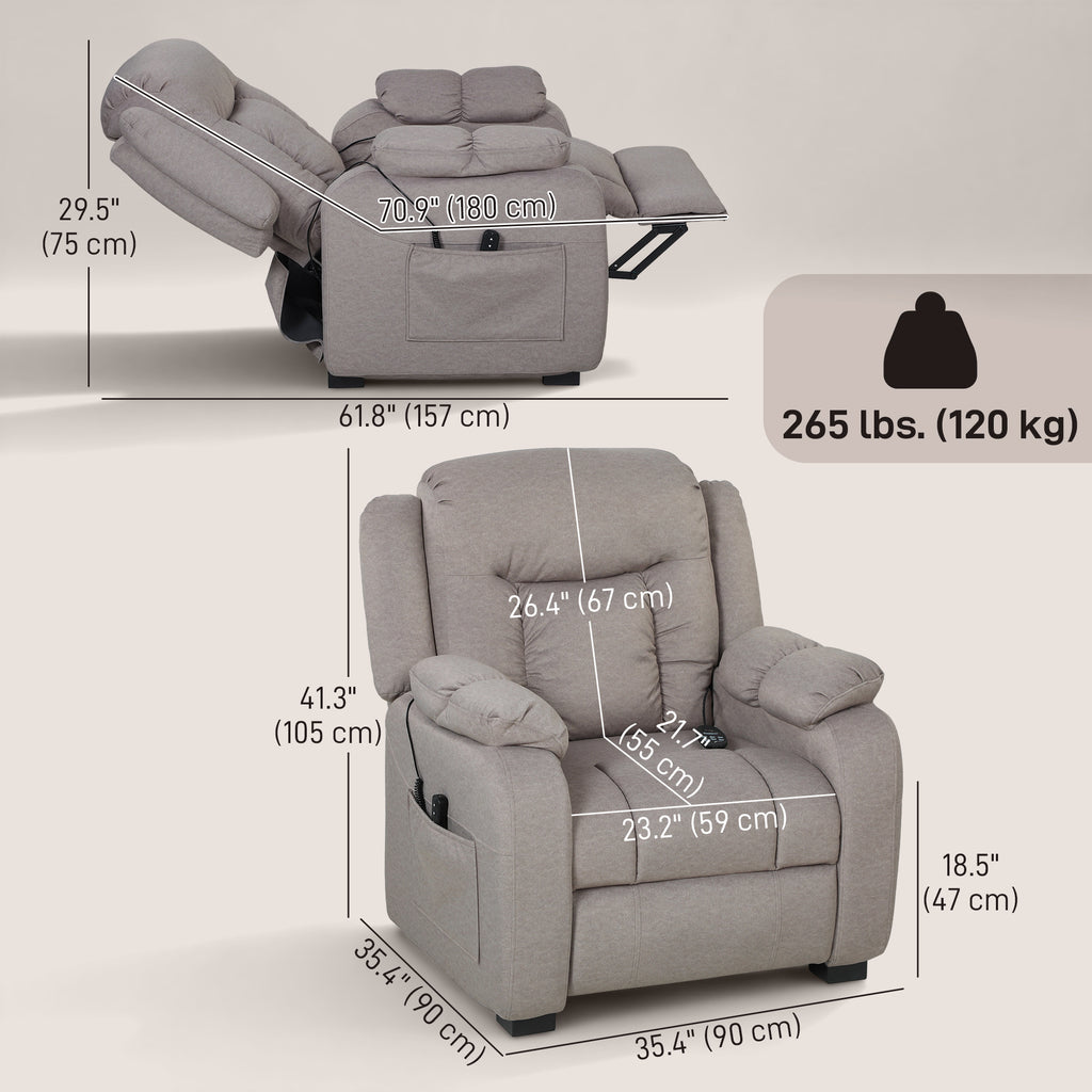 Massage Recliner Chair with Quiet Brushless Motor Pet-Friendly Fabric Power Recliner with 2 Memory Positions Brown