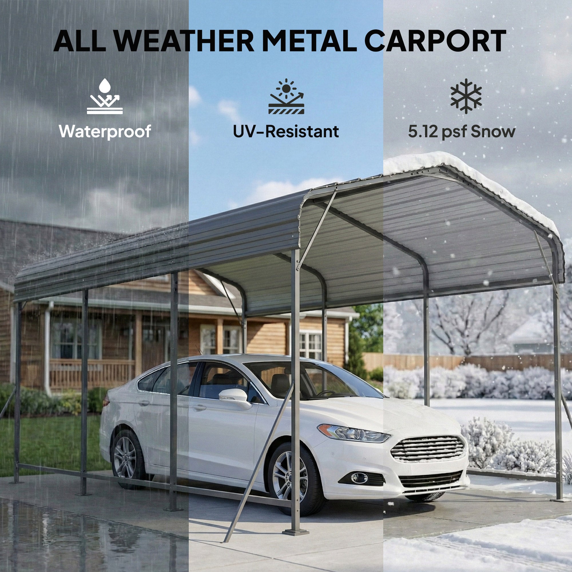 10 x 15FT Metal Carport, Heavy-Duty Carport Canopy with Reinforced Frame & Galvanized Steel Roof, Dark Grey