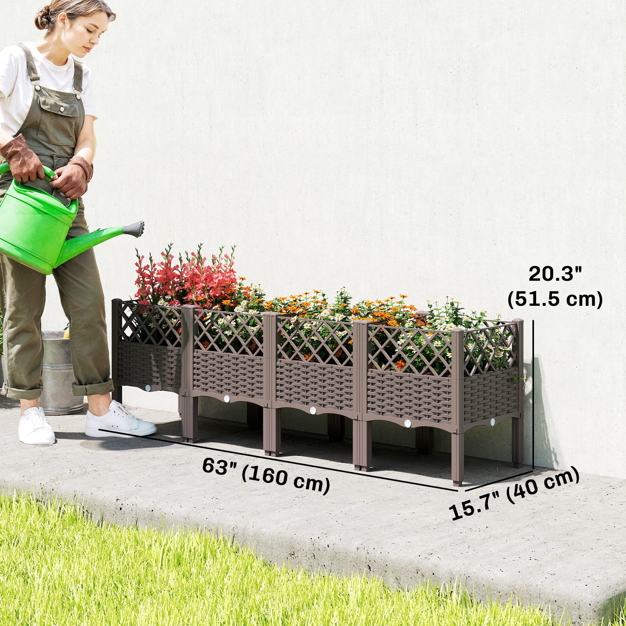 Raised Garden Bed with Legs, Self Watering Elevated Planter Boxes with Drainage Holes, 63" x 15.7" x 20.3"