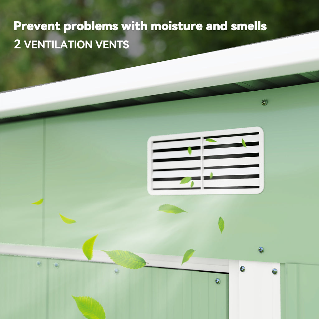 7'x 4' Metal Patio Storage Shed Garden Lockable Shed Tool Utility Storage Unit, Light Green