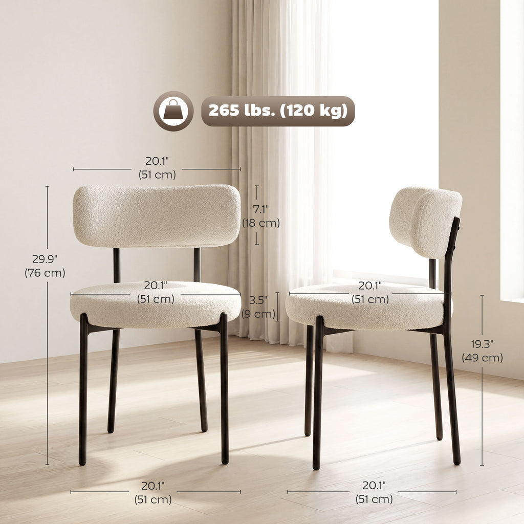 4 Pieces Kitchen Chairs, Modern Dining Chairs w/ Berber Fleece Upholstery and Steel Legs for Living Room, Beige