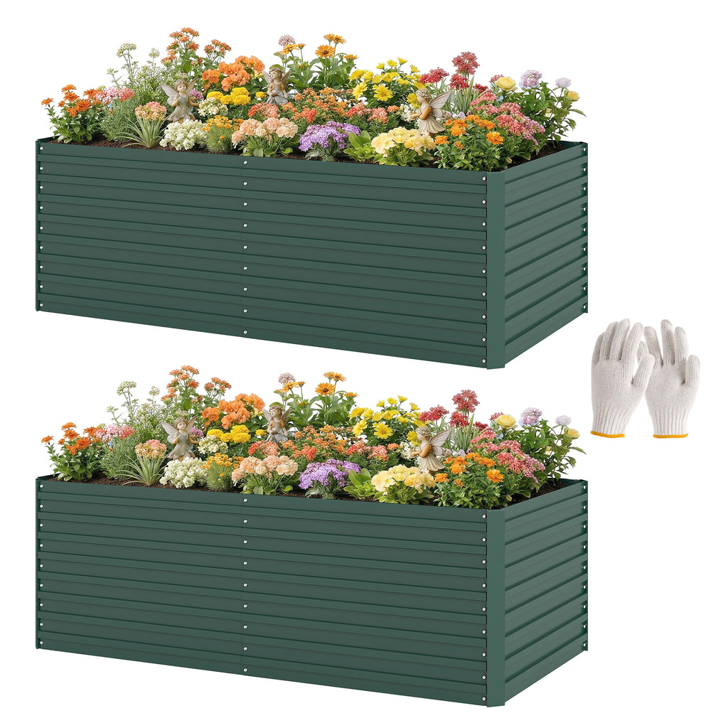 6' x 3' x 2' Raised Garden Bed, Set of 2 Galvanized Planter Box for Vegetables, Flowers, Herbs, Green