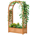 Raised Garden Bed with Arch Trellis, Freestanding Outdoor Planter Box for Vine Climbing Plant Flower Herb, Brown