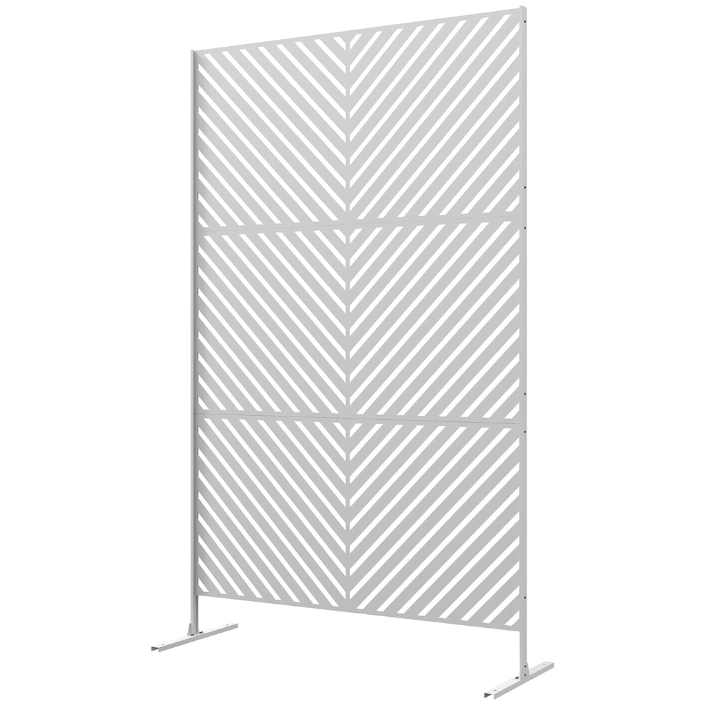 6.5FT Decorative Outdoor Divider, Metal Privacy Screen with Stand, Triangle Style, White